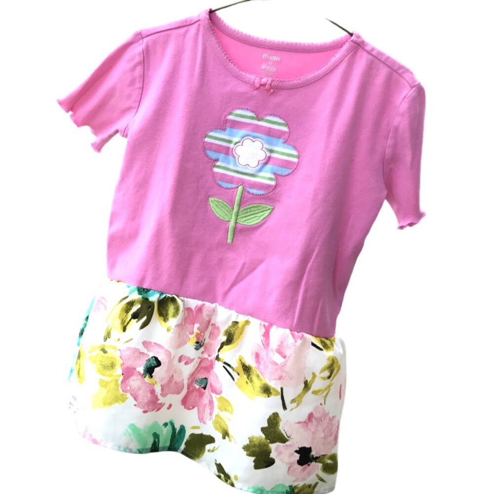 Upcycled Girl’s Shirt, Handmade Long T-Shirt Pink Floral Ruffled Top Girl Sz 12